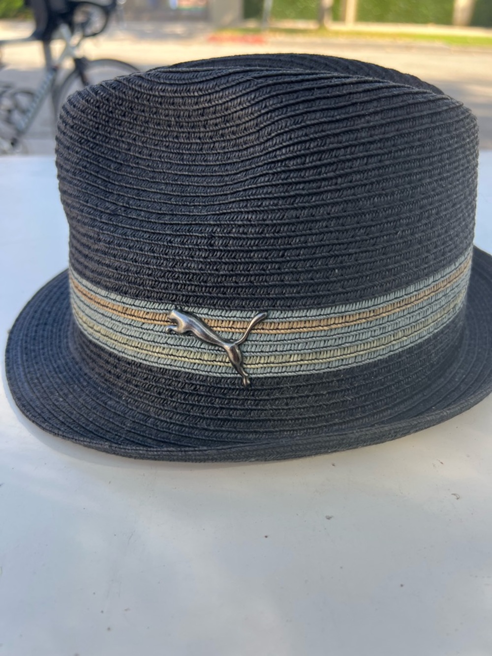 Men's or Women’s  Straw Fedora with Leaping Cat Pin